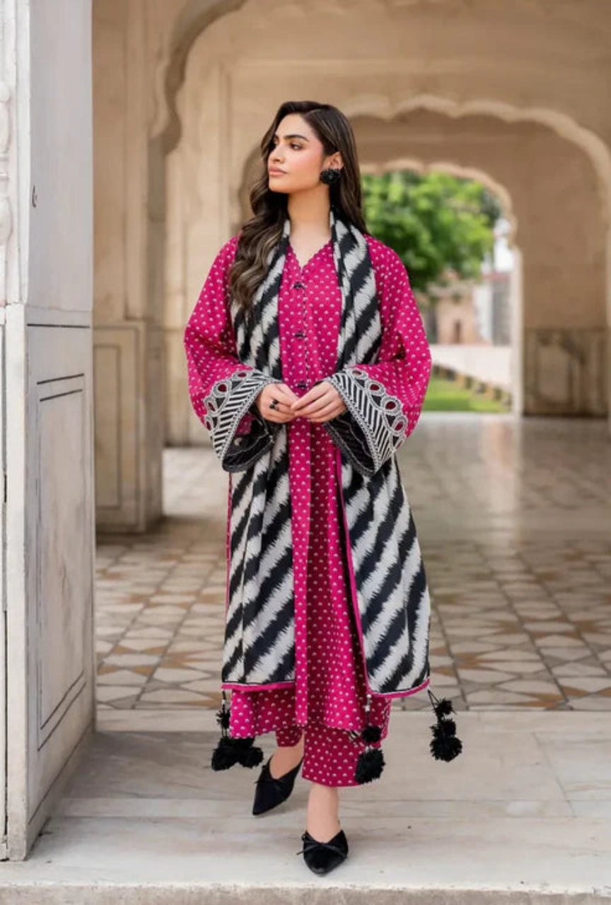 Unstitched 3 Piece Digital Printed Lawn Suit with Printed Lawn Dupatta