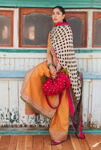 Unstitched 3 Piece Fully Embroidered Dhanak Suit with Printed Woolen Shawl