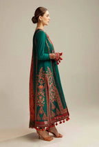 Unstitched 3 Piece Fully Embroidered Dhanak Suit With Printed Woolen Shawl