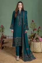 Unstitched 3 Piece Fully Embroidered Dhanak Suit with Embroidered Dhanak Wool Shawl