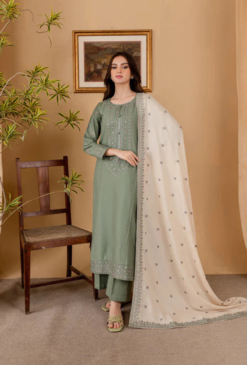 Unstitched 3 Piece Fully Embroidered Dhanak Suit with Embroidered Dupatta