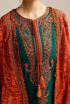 Unstitched 3 Piece Fully Embroidered Dhanak Suit With Printed Woolen Shawl