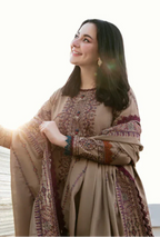 Unstitched 3 Piece Fully Embroidered Dhanak Suit with Embroidered Dhanak Shawl