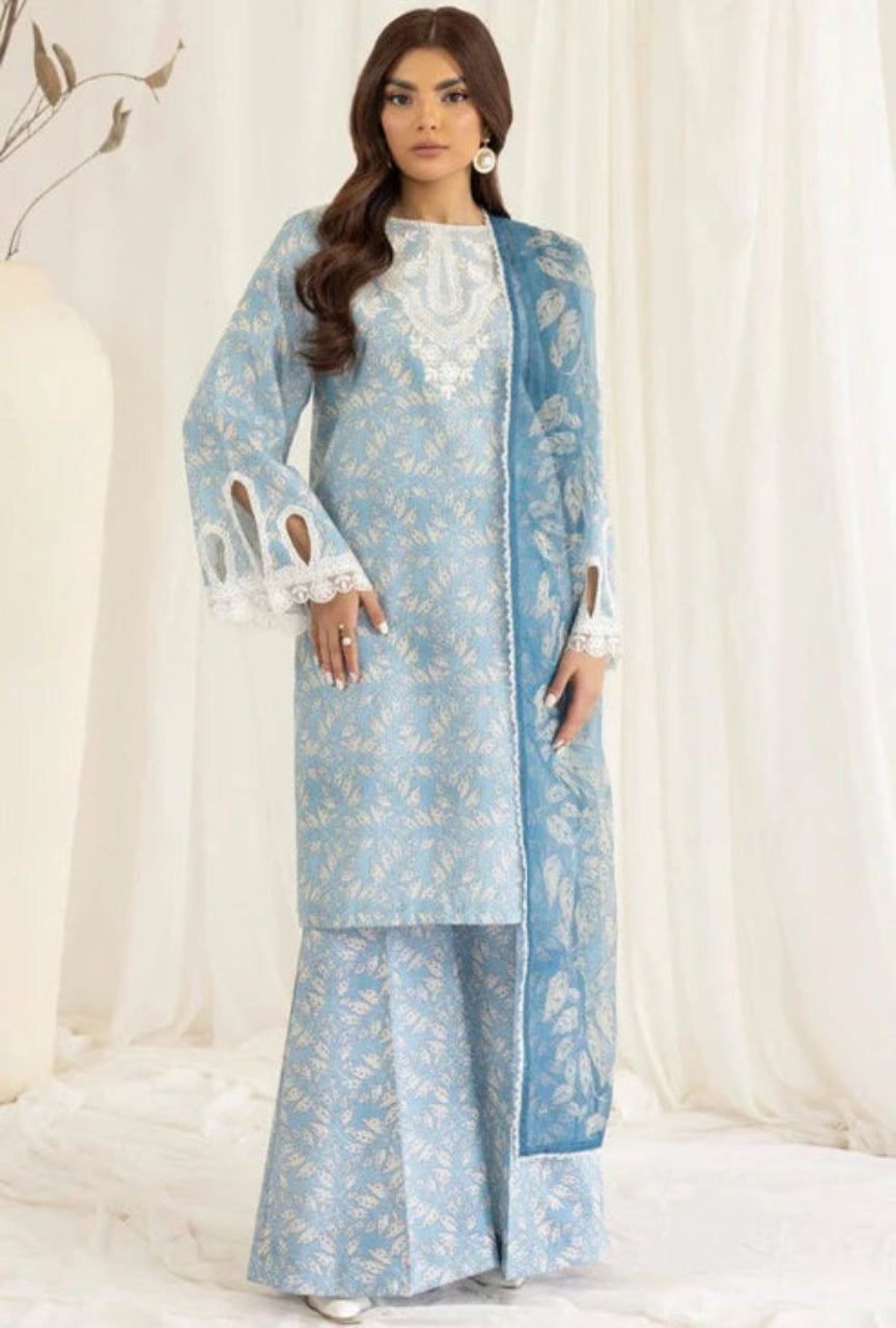 Unstitched 3 Piece Digital Printed And Embroidered Lawn Suit With Silk Dupatta