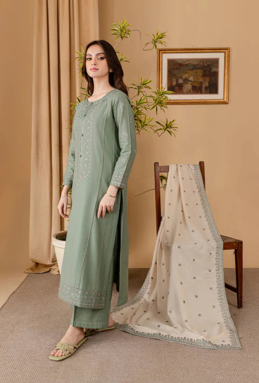 Unstitched 3 Piece Fully Embroidered Dhanak Suit with Embroidered Dupatta