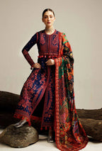 Unstitched 3 Piece Fully Embroidered Dhanak Suit with Printed Woolen Shawl