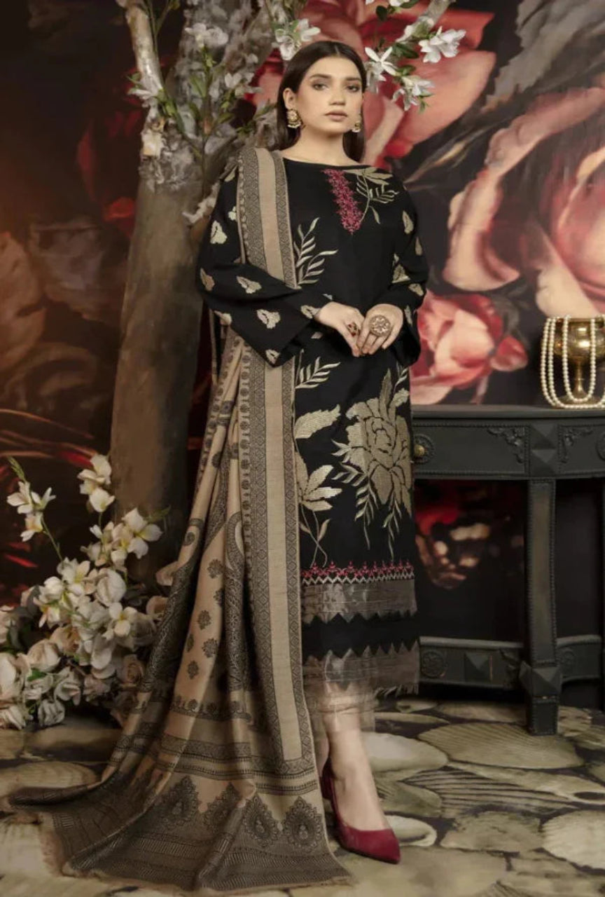 3PC Dhanak Full Heavy Embroidered Shirt With Printed Shawl