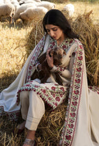 Unstitched 3 Piece Fully Embroidered Dhanak Suit with Embroidered Dhanak Shawl