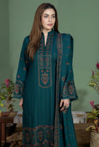 Unstitched 3 Piece Fully Embroidered Dhanak Suit with Embroidered Dhanak Wool Shawl