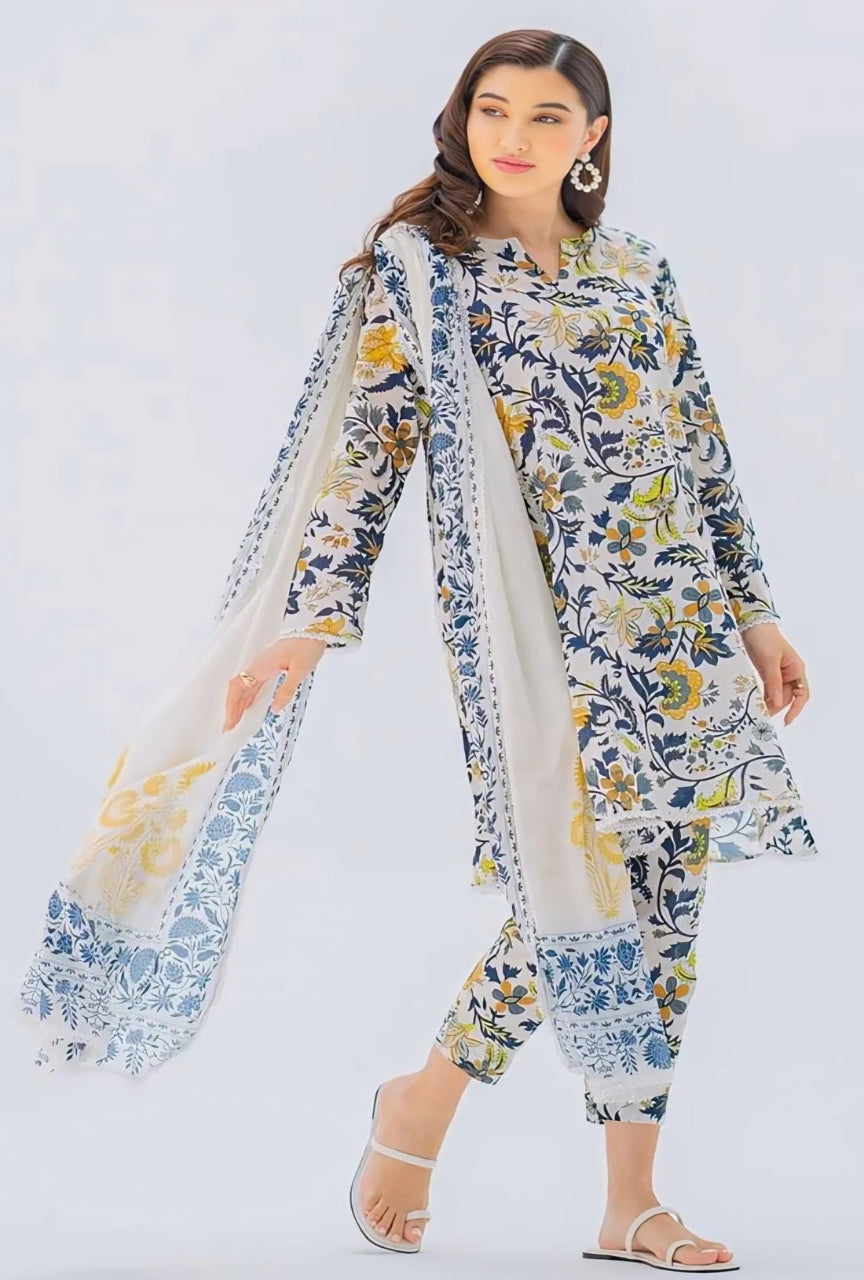 Unstitched 3 Piece Digital Printed Lawn Suit with Printed Lawn Dupatta