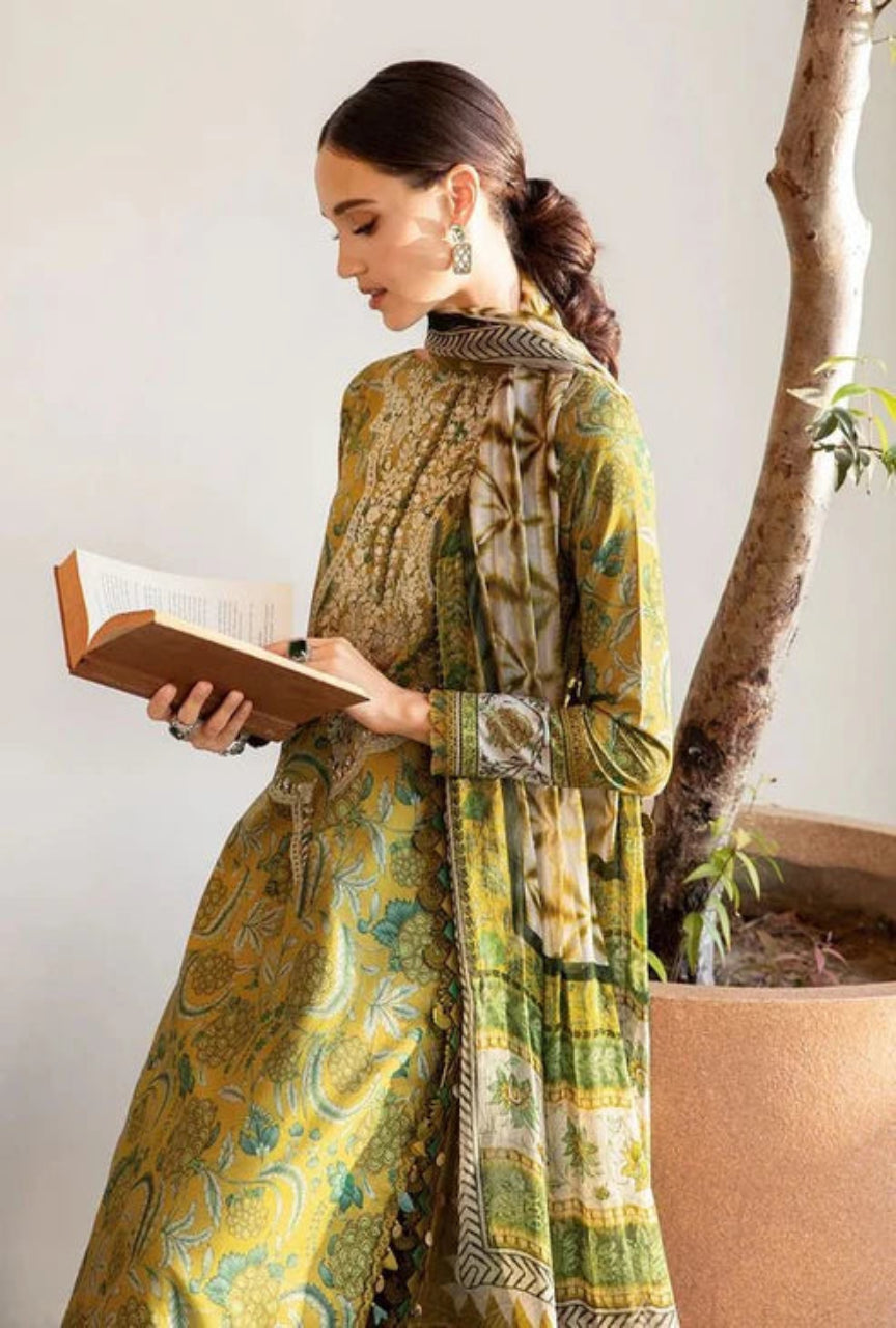 Unstitched 3 Piece Digital Printed Lawn Suit with Printed Lawn Dupatta