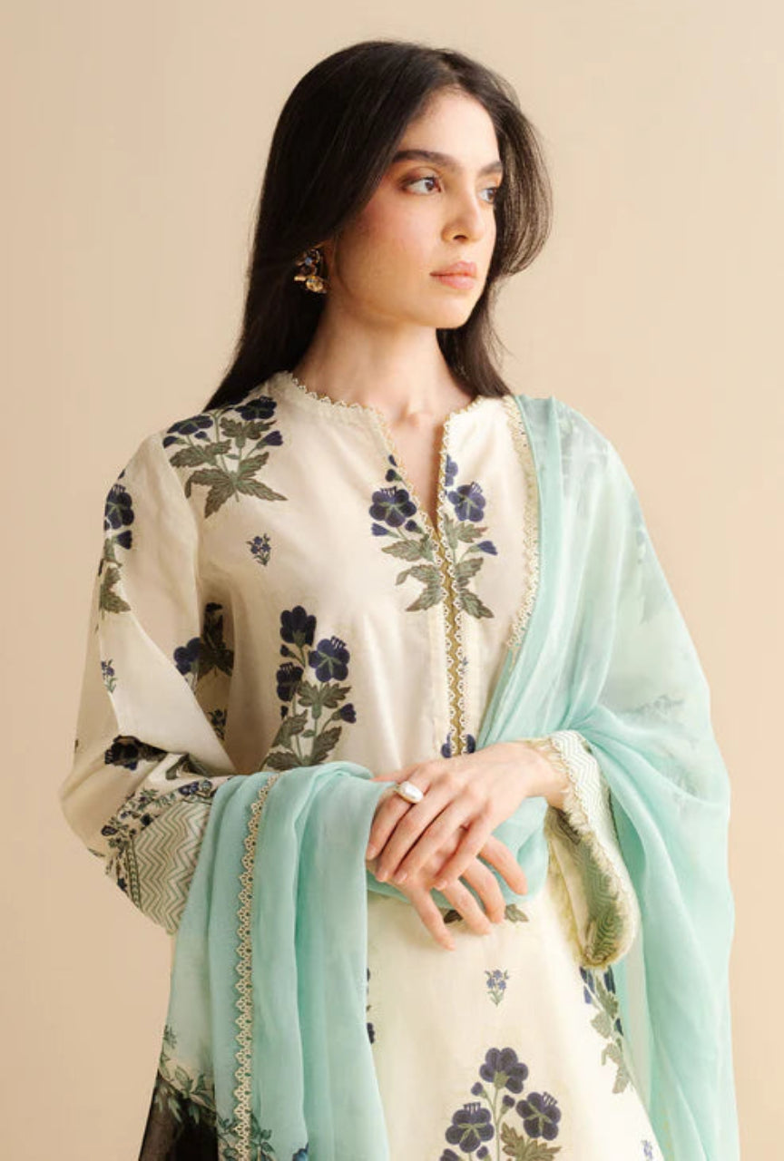 Unstitched 3 Piece Digital Printed Lawn Suit with Printed Polly Lawn Dupatta