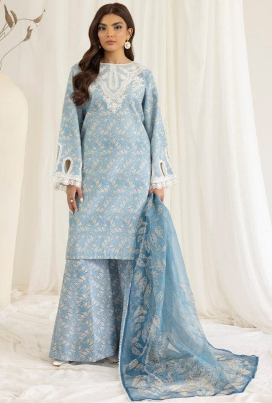 Unstitched 3 Piece Digital Printed And Embroidered Lawn Suit With Silk Dupatta