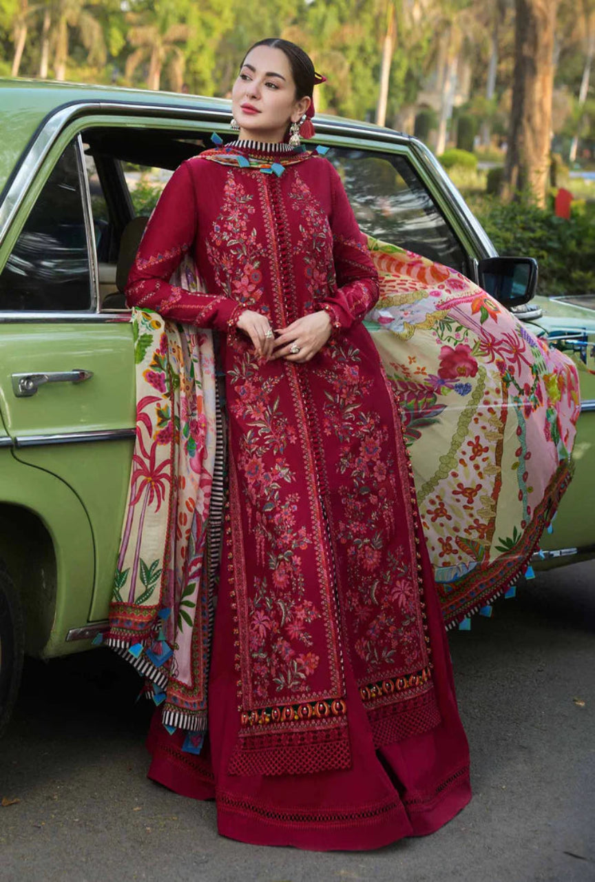 Unstitched 3 Piece Fully Embroidered Dhanak Suit with Printed Woolen Shawl