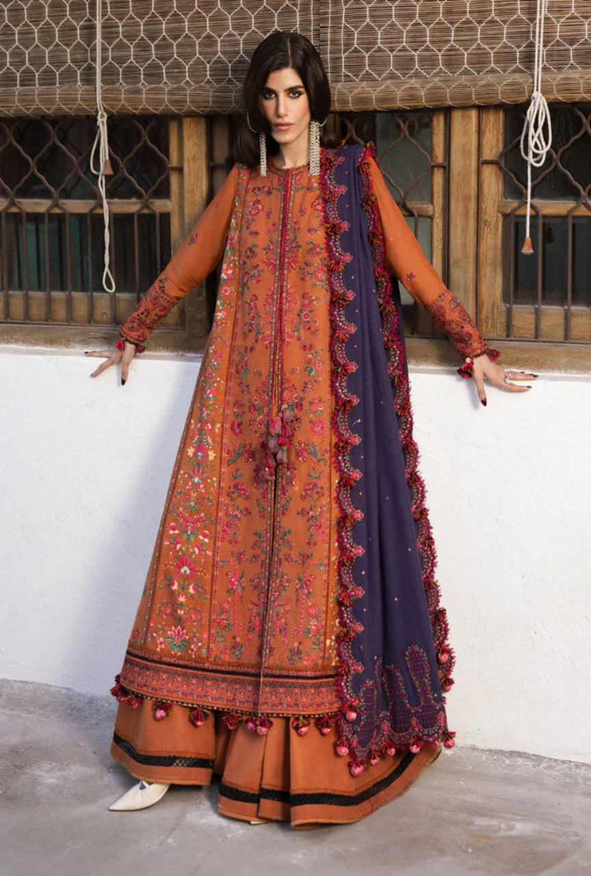 Unstitched 3 Piece Fully Embroidered Dhanak Suit with Embroidered Dhanak Shawl