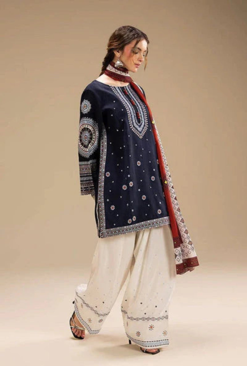 Unstitched 3 Piece Fully Embroidered Dhanak Suit with Printed Monar Dupatta