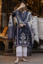 Unstitched 3 Piece Fully Embroidered Dhanak Suit with Printed Wool Shawl