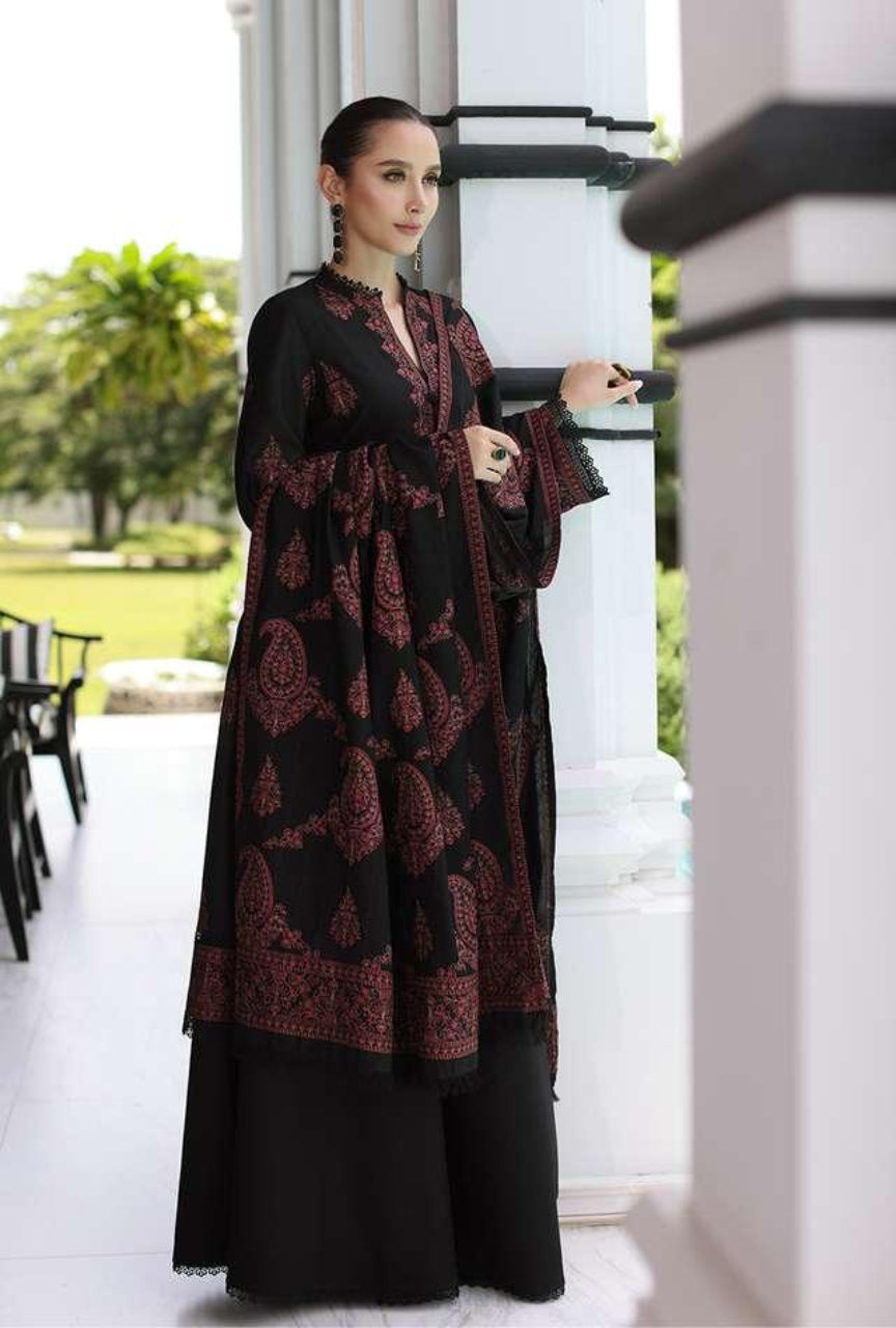 Unstitched 3 Piece Fully Embroidered Dhanak Suit with Embroidered Dhanak Shawl