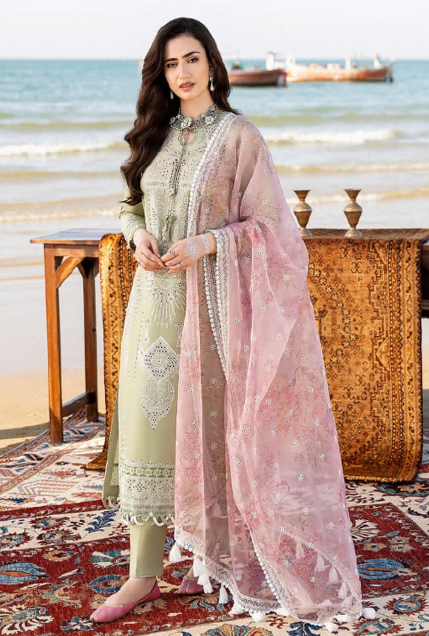 3 Piece Unstitched Heavy Embroidered Chickan Kari Lawn Suit ( Printed Organza Dupatta )
