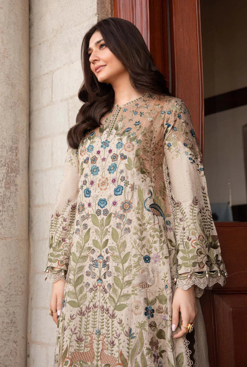 Unstitched 3 Piece Fully Embroidered Dhanak Suit with Printed Woolen Shawl