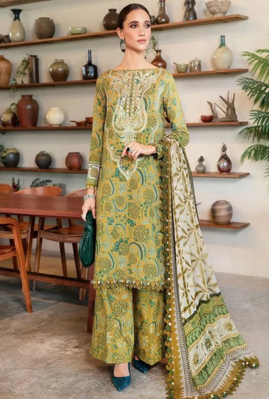 Unstitched 3 Piece Digital Printed Lawn Suit with Printed Lawn Dupatta