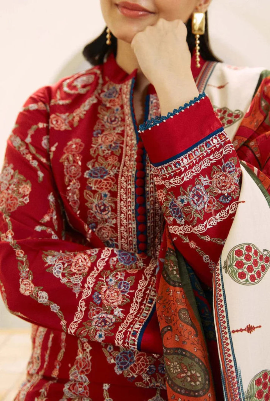 Unstitched Heavy Embroidered Dhanak Suit 3 PEC With Printed Wool Shawl