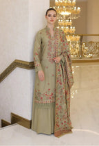3 Piece Unstitched Heavy Embroidered Dhanak Suit with Heavy Emb Dhanak Wool Shawl